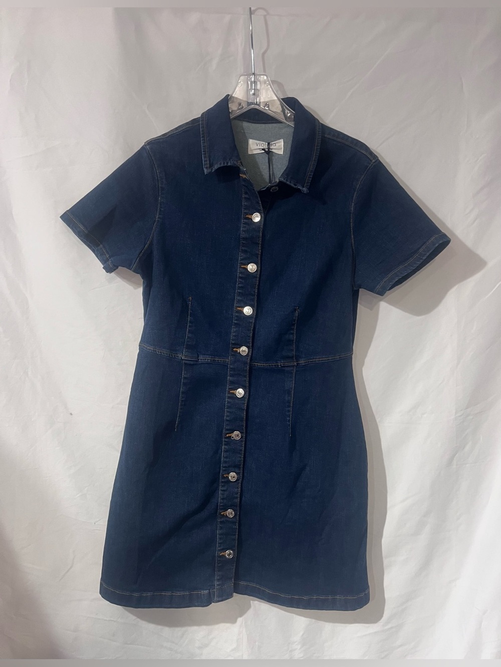 Mango Dark Blue Button-Front Denim Dress